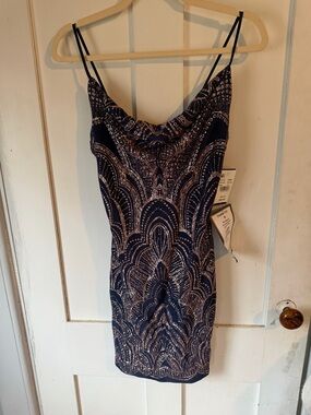 Jump Navy Dress with Rose Gold Sequin Pattern